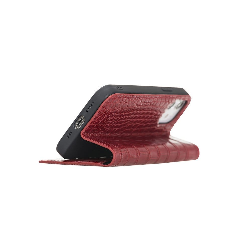 Red Croc With Black Leather iPhone 12 Or 12 Pro Wallet Case