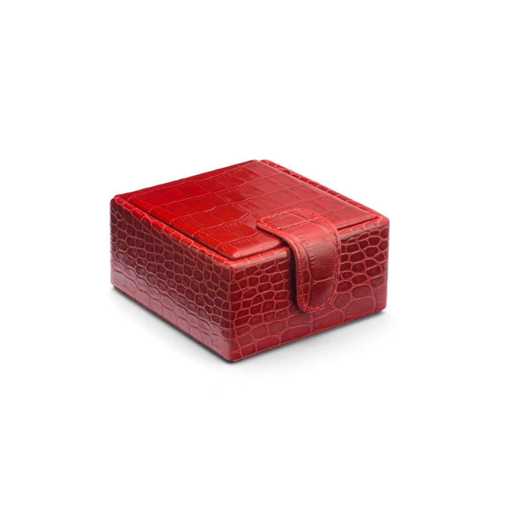 Leather jewellery box, red croc, front