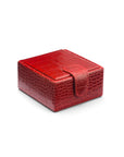 Leather jewellery box, red croc, front