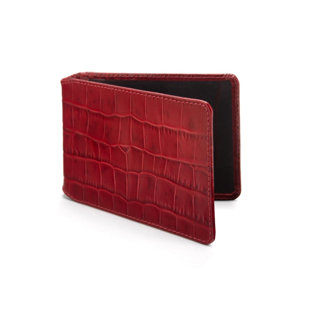Leather Oyster card holder, red croc, front