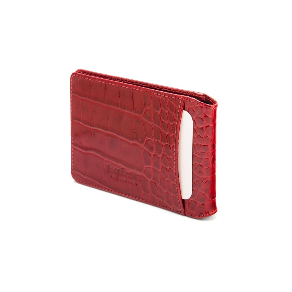 Leather Oyster card holder, red croc, back