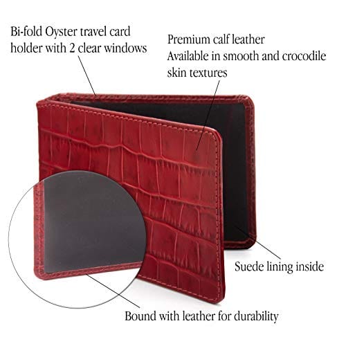 Leather Oyster card holder, red croc, features