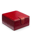 Compact leather jewellery box, red croc, front