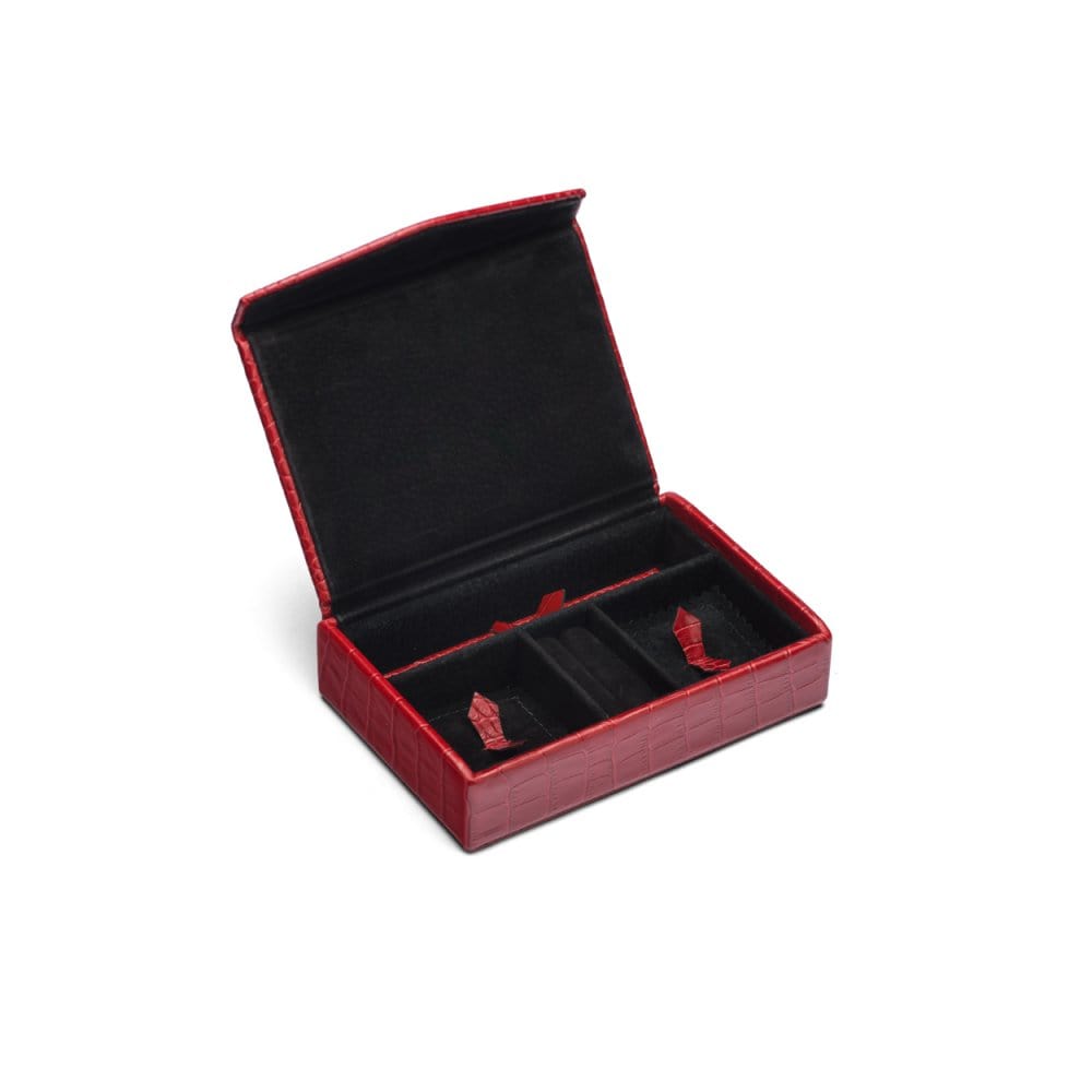 Luxury leather jewellery box, red croc, inside