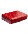 Luxury leather jewellery box, red croc, front