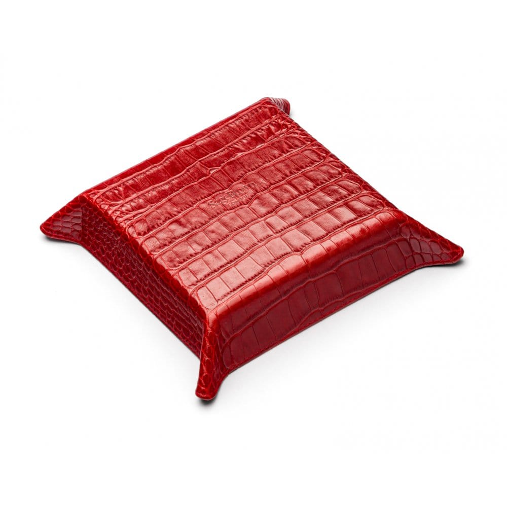 Leather valet tray, red croc with black, base