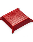 Leather valet tray, red croc with black, base