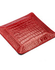 Leather valet tray, red croc with black, flat base