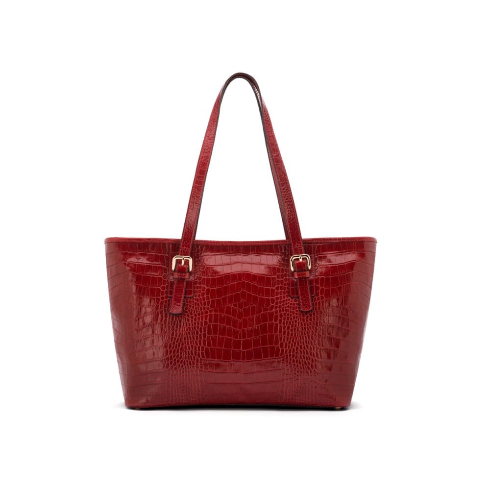 Women's leather 13" laptop workbag, red croc, front