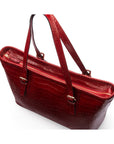 Women's leather 13" laptop workbag, red croc, zip closure