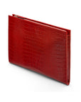 Zip top leather folder, red croc, side view