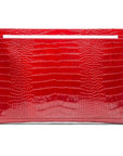 Zip top leather folder, red croc, front view