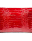 Zip top leather folder, red croc, back view