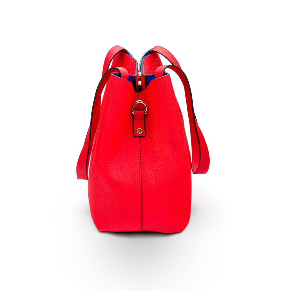 Leather tote bag, red, side view 2