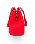 Leather tote bag, red, side view 2