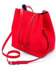 Leather tote bag, red, with shoulder strap