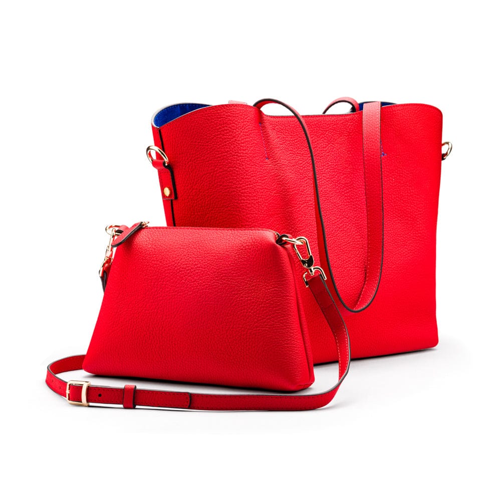 Leather tote bag, red, with inner bag