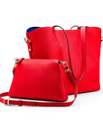 Leather tote bag, red, with inner bag