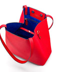 Leather tote bag, red, inside closed