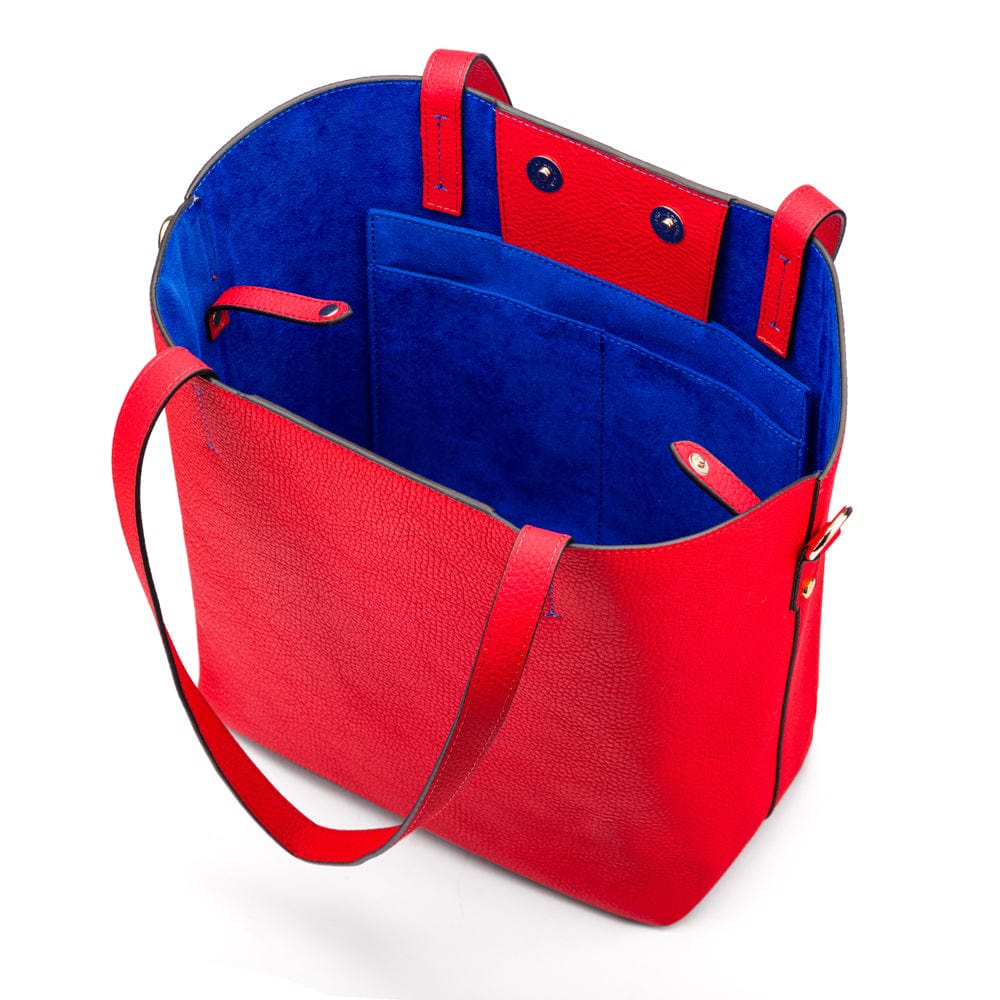 Leather tote bag, red, inside open