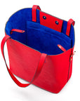 Leather tote bag, red, inside open