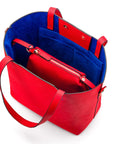 Leather tote bag, red, inside view with inner bag