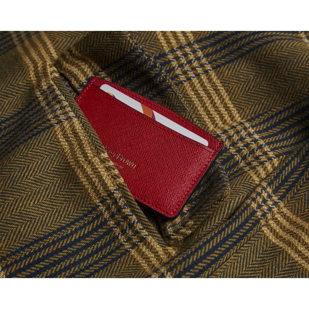 Red Saffiano Flat Credit Card Case With RFID Blocking Lining