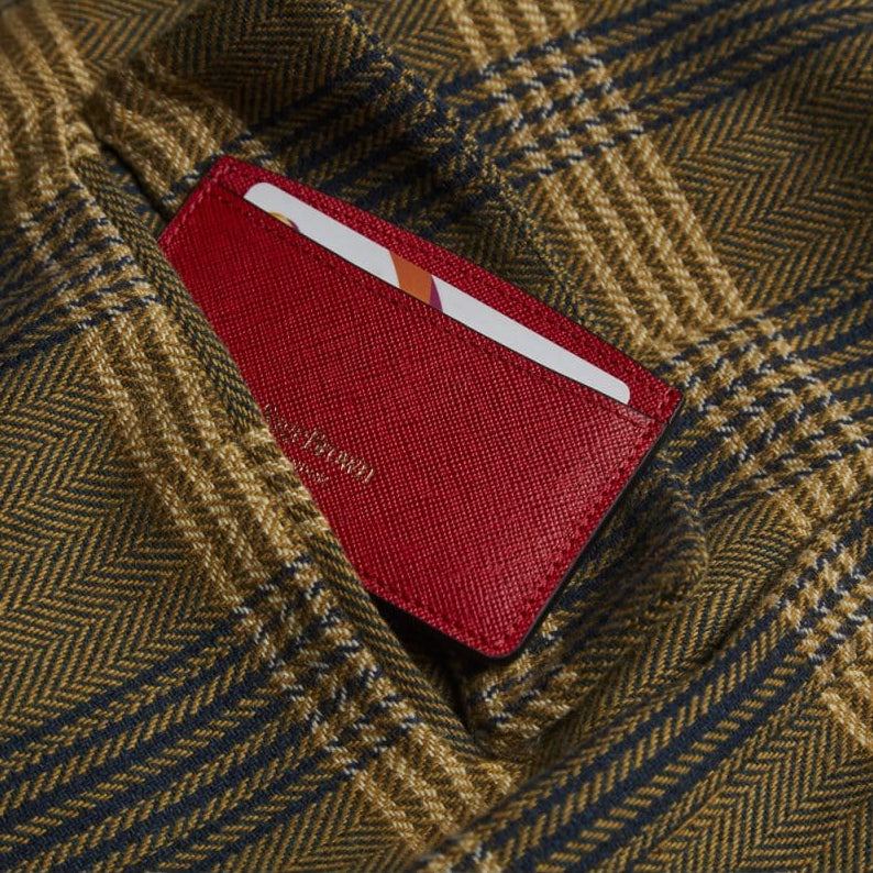 Red Saffiano Flat Credit Card Case With RFID Blocking Lining