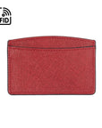 RFID Flat Leather Card Holder, red saffiano, front view