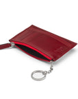 Flat leather card wallet with jotter and zip, red, open