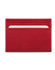 Flat leather credit card wallet 4 CC, red saffiano, front