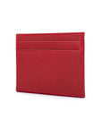 Flat leather credit card wallet 4 CC, red saffiano, side