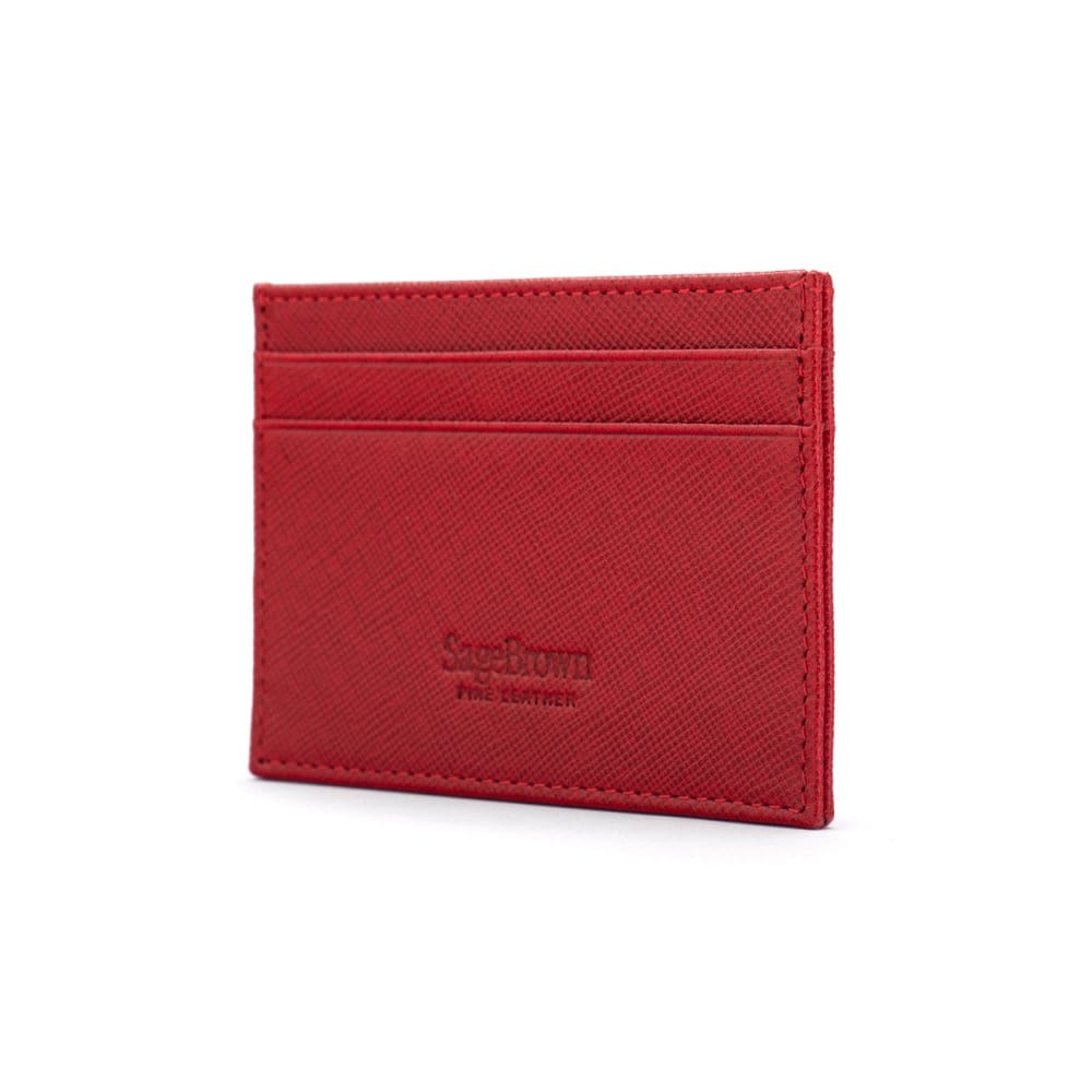 Flat leather credit card wallet 4 CC, red saffiano, back