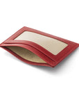 Flat leather card wallet with ID window, red, inside