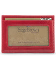 Flat leather card wallet with ID window, red, front