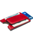 Flat magnetic leather money clip card holder, red, side