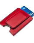 Flat magnetic leather money clip card holder, red