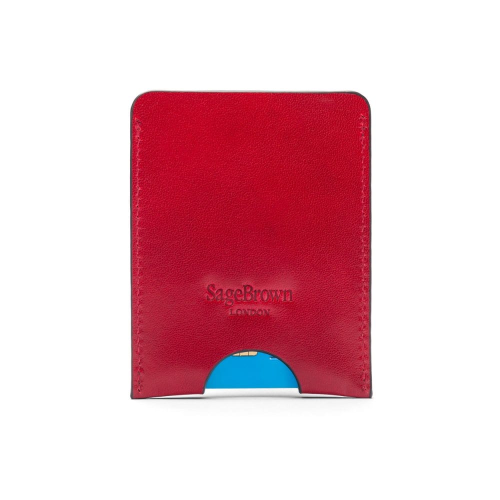 Flat magnetic leather money clip card holder, red, back