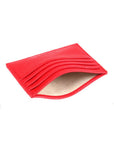Flat leather 8 credit card wallet, red pebble grain