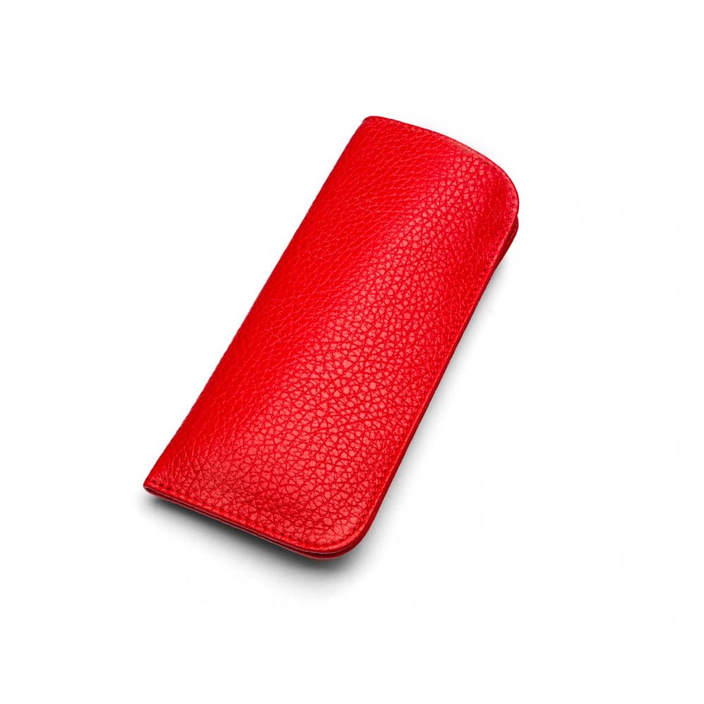 Large leather glasses case, red pebble grain, front