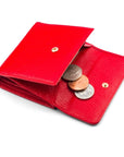 Women's leather purse with 6 cards and coins, red, open view