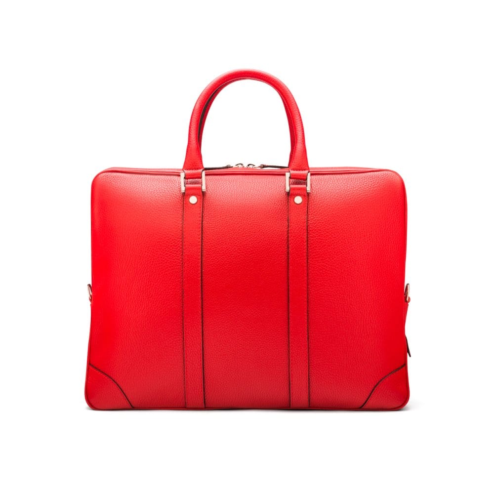 15" leather laptop bag, red, front
