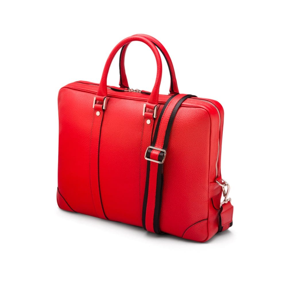 15" leather laptop bag, red, side