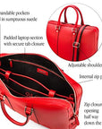 15" leather laptop bag, red, features