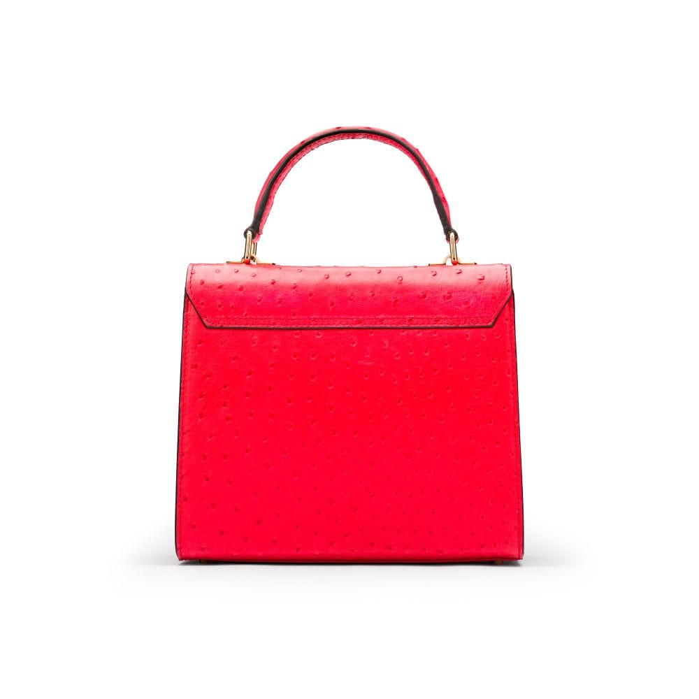 Real ostrich top handle bag, red, back view