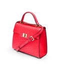 Real ostrich top handle bag, red, side view