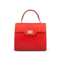 Genuine ostrich top handle bag, red, front view