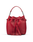 Woven leather bucket bag, red, front