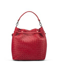 Woven leather bucket bag, red, back