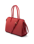 Ladies' leather 15" laptop handbag, red, with shoulder strap